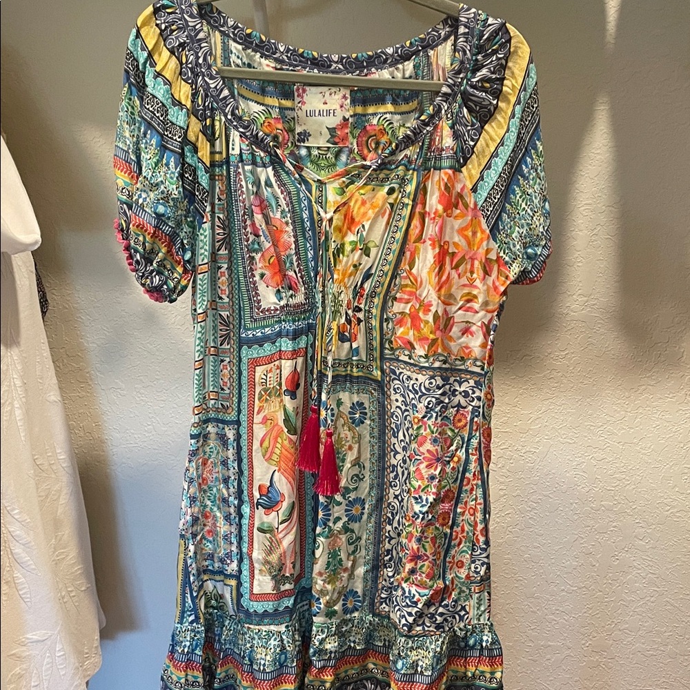 Lulalife Colorful Patchwork Dress with Tassels, Size 8